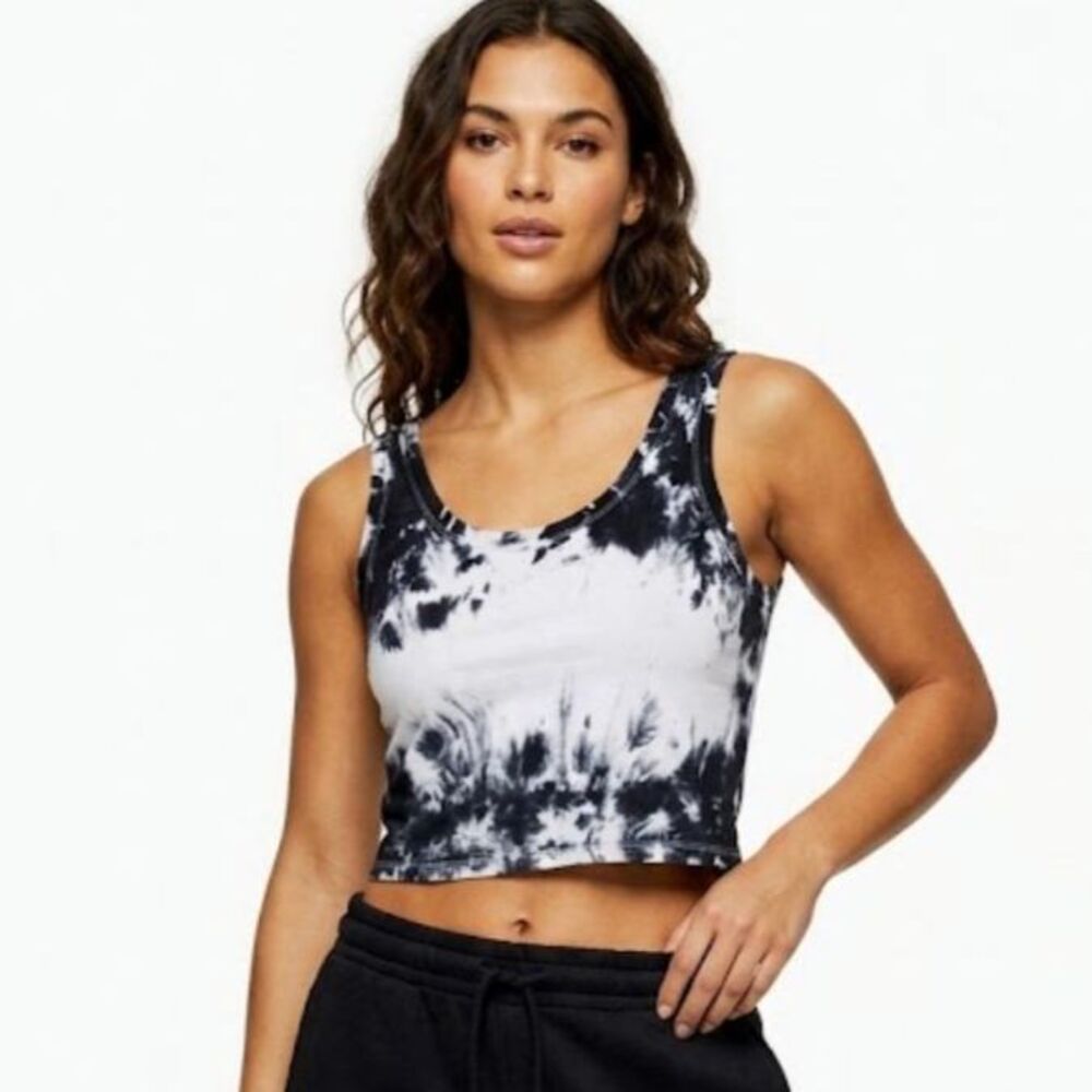 Zara Women's Black White Tie-Dyed Cropped Sleeveless Tank Top Size L